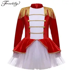 Girls Christmas Circus Ringmaster Costume Long Sleeve Tassel Epaulet Tutu Leotard Dress Halloween Cosplay Theme Party Clothes