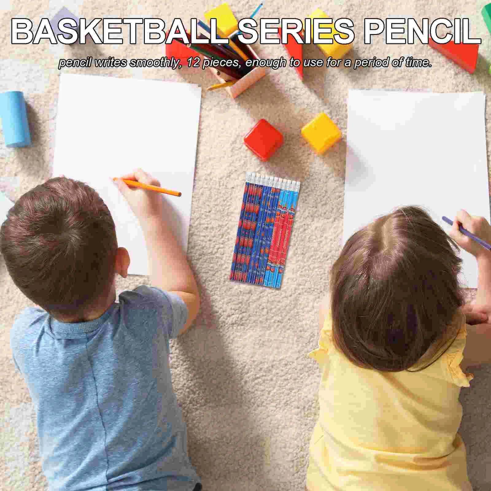 12 Pcs Pencil with Eraser Sports Themed Note Pencils Erasers Erasable Bulk Long Wood Notetaking