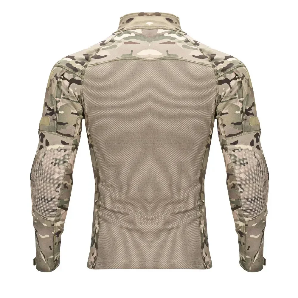 Outdoor Tactical Shirts Men Long Sleeve Tops Combat Shirt Camo 1/4 Zipper Ripstop Elasticity Hiking T-shirts Hunting Clothes