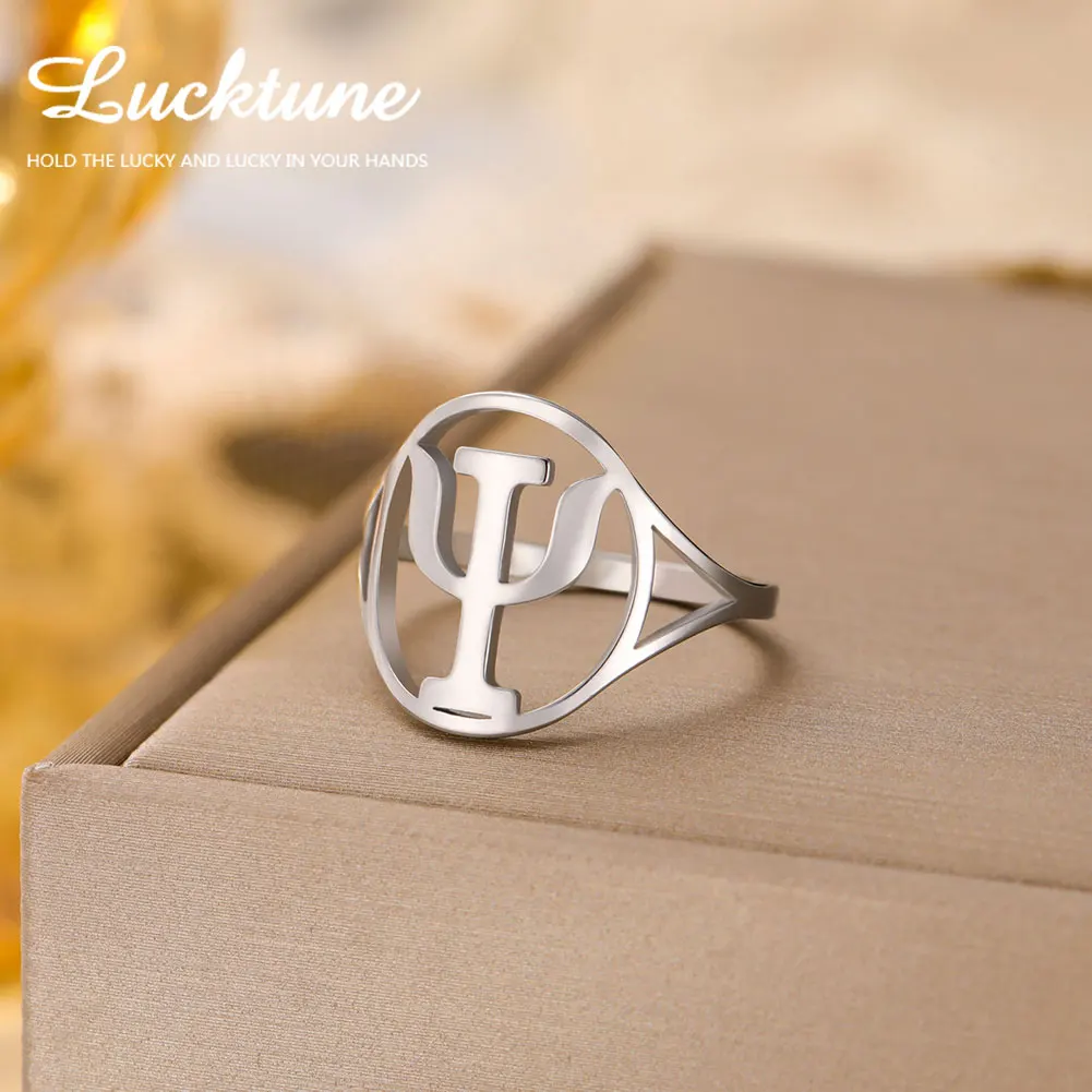 Lucktune Psychology PSI Symbol Rings for Men Women Stainless Steel Psychology Medical Greek Alphabet Rings Amulets Jewelry Gifts