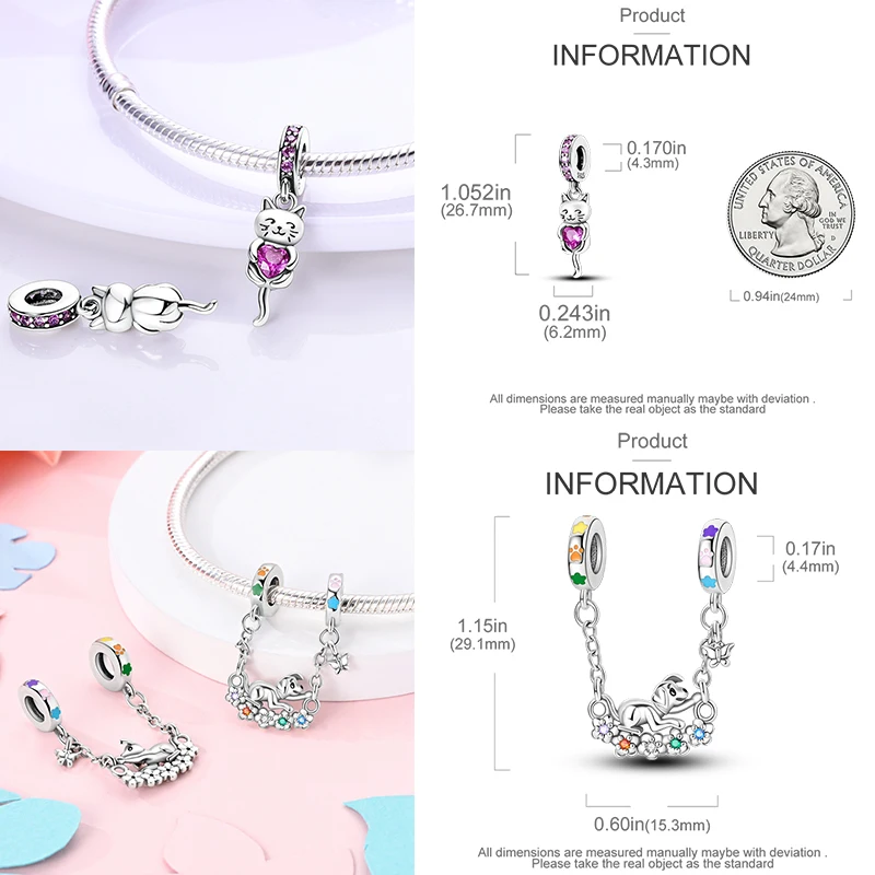 925 Sterling Silber Hund Katze Pfotenabdruck Charm Perlen Glücksbringer Katze Haustierliebhaber Herz DIY Armband Halskette Geschenk für Frauen Mädchen – Detail 19