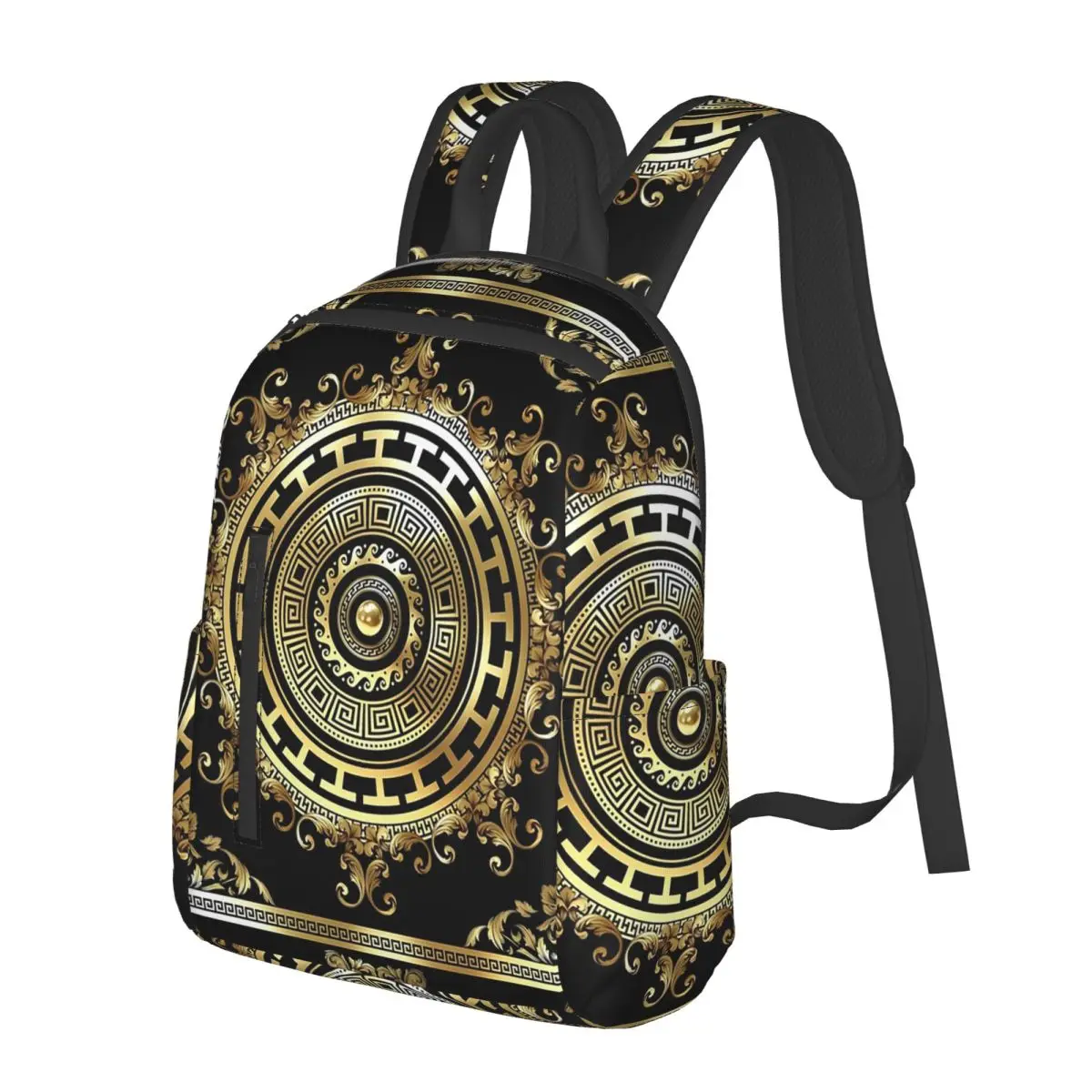 

Greek Keys Black Gold Medallion Meander Baroque Backpack School Bag Hiking Travel Daypack for Boys Girls Bookbag Shoulder Bags