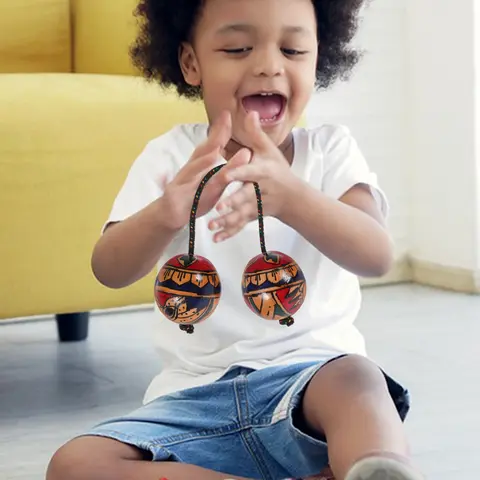 Aslatuas Hand Painted Wooden African Rhythmic Balls Kashaka Shaker Percussion Instrument for Party Music