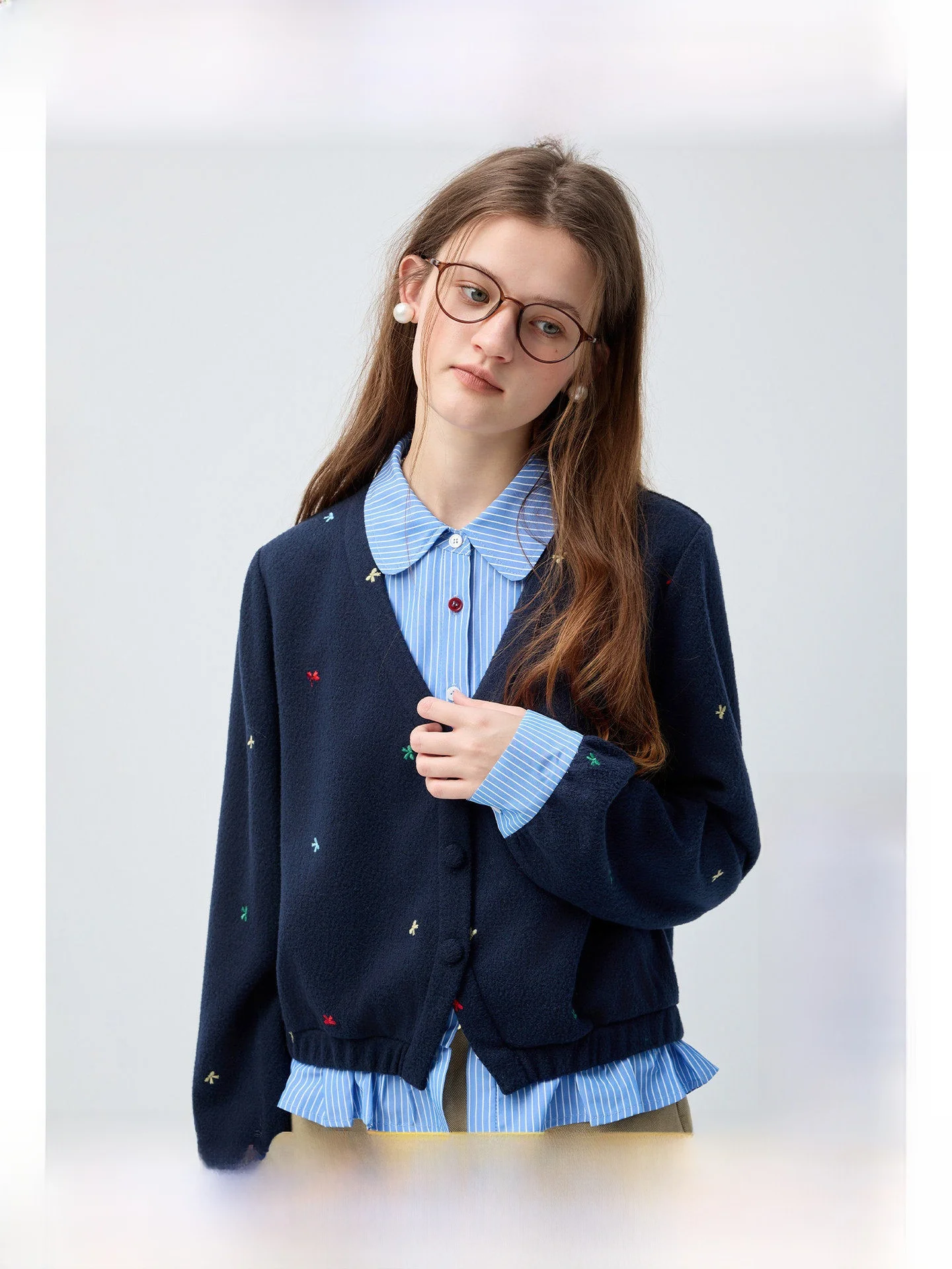 

plus Size Knitted Open Cardigan Long Sleeve Striped Casual Spring New Style for Plump Women Korean Style Straight Cut Inner Wear