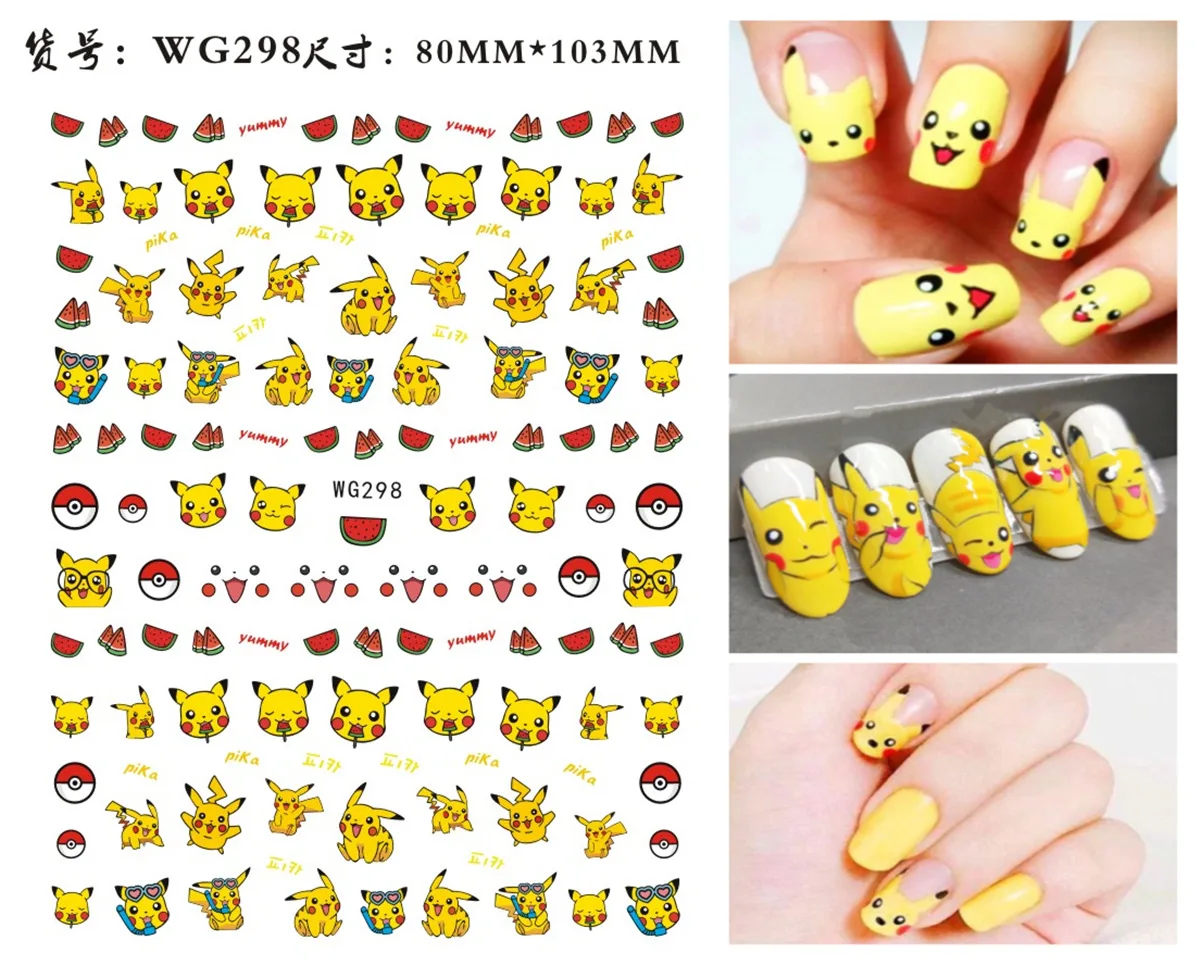 Miniso Pokemon Cartoon Pikachu Squirtle Nail Stickers Nail Art Decoration Sanrio Kurome Melody 3D Stickers For Nails Manicure