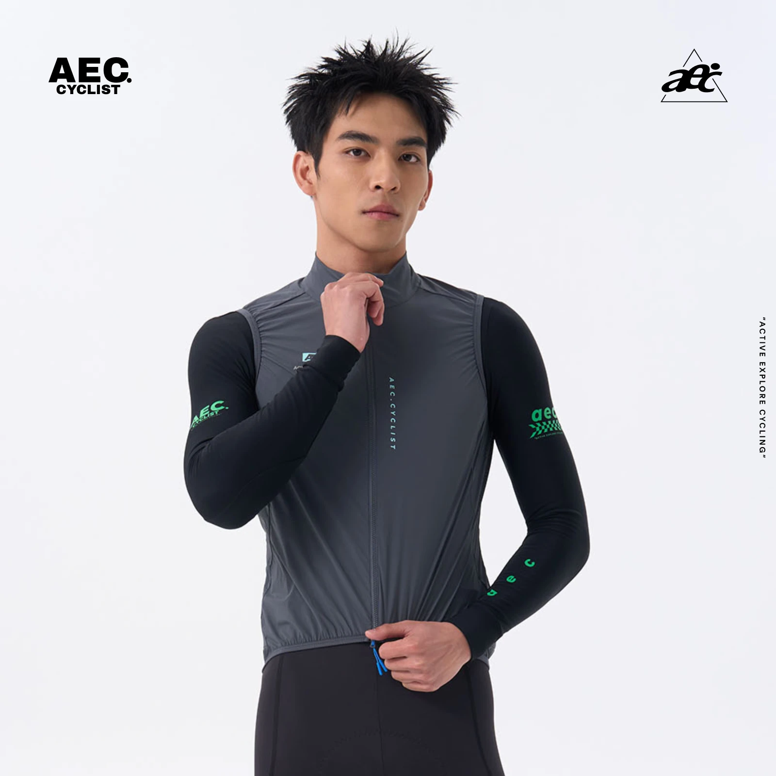 

AEC Men's Cycling Vests Windproof Road Bike Bicycle Tops Reflective Letter YKK Zipper Sleeveless Jacket Wind Chaser Series