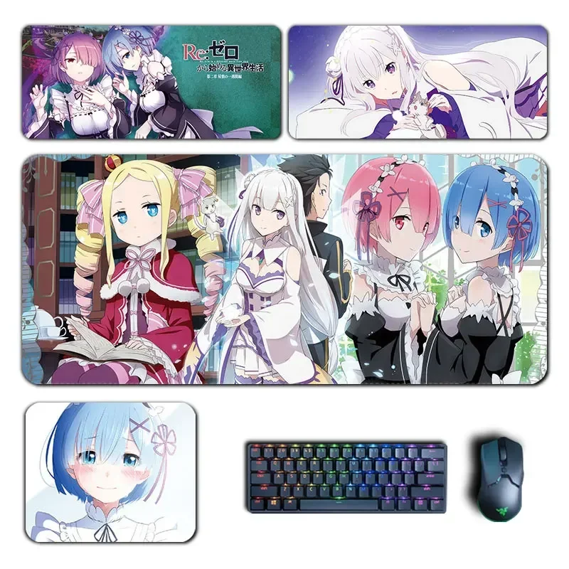 Re 0 Emilia Rem Ram Mouse Pad Anime Re Zero Life in Another World Large XXL Mousepad Computer Keyboard Pad Accessories Desk Mat