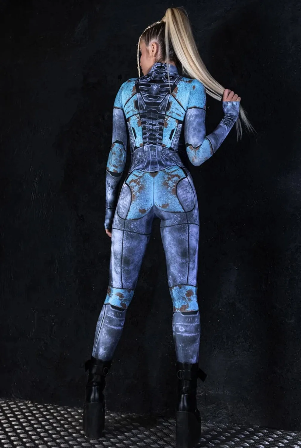 Retro-Roboter 3D-gedrucktes Muster Damen Sexy Jumpsuit Erwachsenen-Halloween-Cosplay-Kostüm Party-Catsuit Karneval-Bodysuit – Detail 7