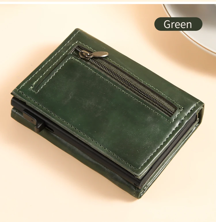 Herren Damen Dreifach-Geldbörse aus PU-Leder mit AirTag-Halterung, Pop-Up-Kartenetui, magnetisch, minimalistisch, retro, schlank, Kreditkartenetui – Detail 8