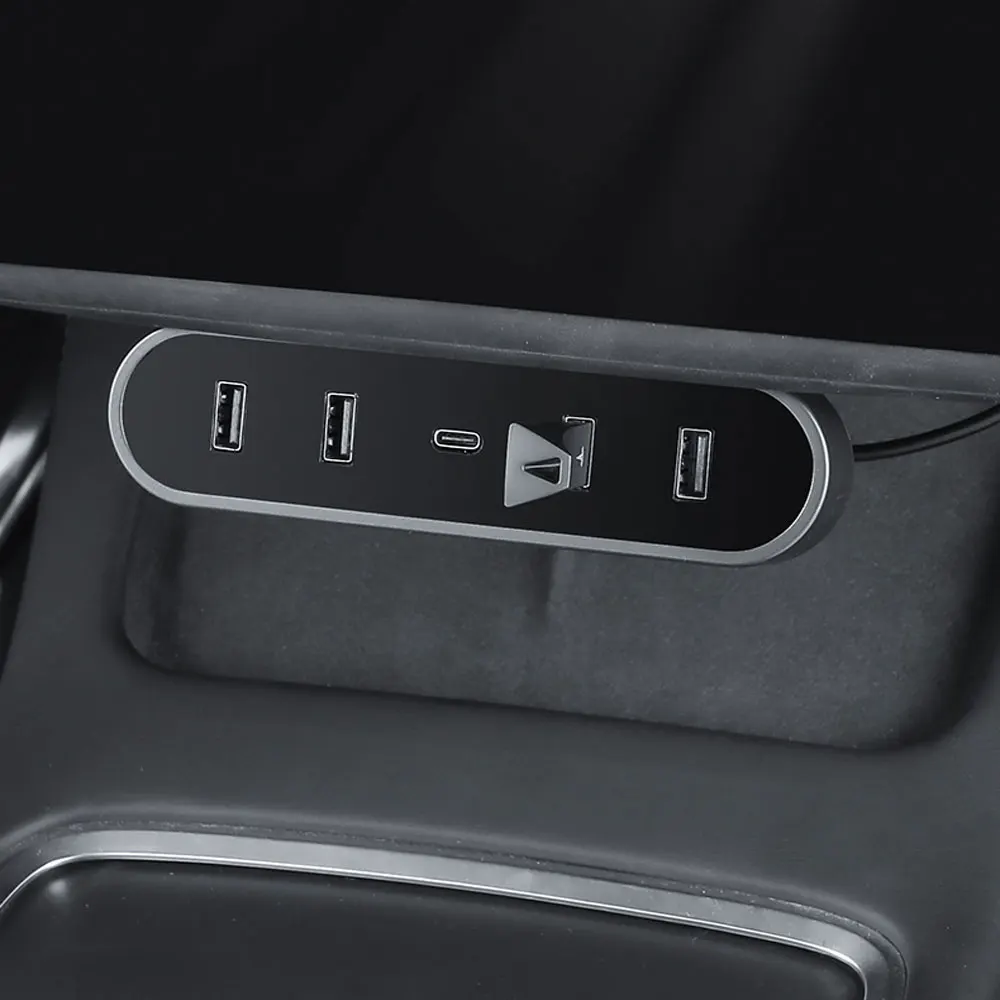 折りたたみ式で隠し USB 高速充電ドック スクリーン下 Tesla モデル 3/Y 2021-2024 急速充電器ドッキングステーション USB