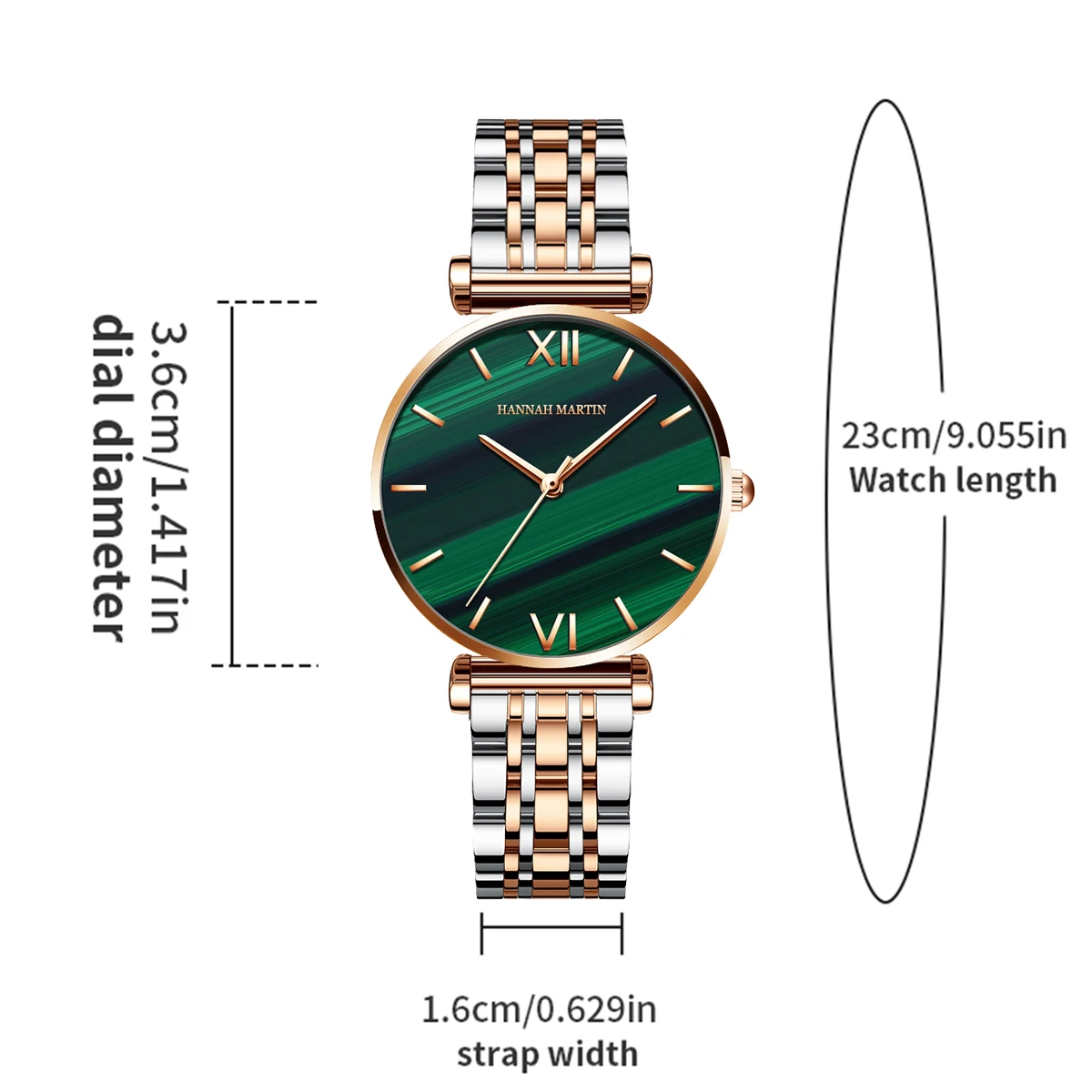 ساعات بتصميم جديد لعام 2023 بمينا الملكيت الأخضر للسيدات بحركة كوارتز يابانية وحزام من الفولاذ المقاوم للصدأ ساعات مقاومة للماء للنساء