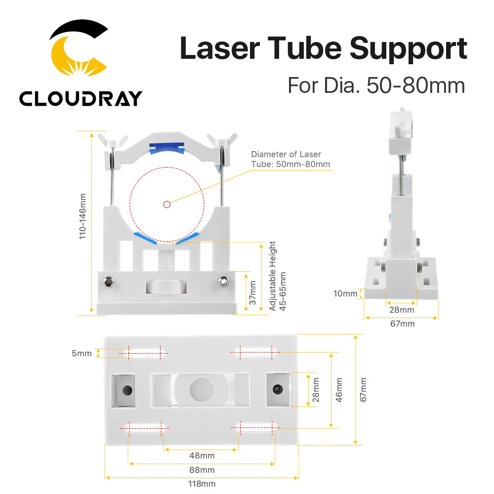 Soporte de tubo láser Co2, soporte de plástico Flexible de 50-80mm para máquina cortadora de grabado láser de 50-180W, modelo A