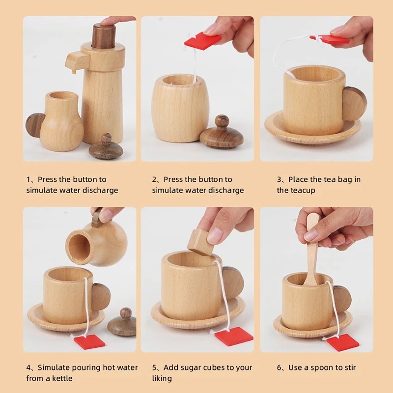 خشبية الأطفال لعبة مونتيسوري إبريق الشاي فنجان محاكاة أدوات المطبخ طفل التعليم التظاهر اللعب لعبة الفتيات هدية عيد ميلاد