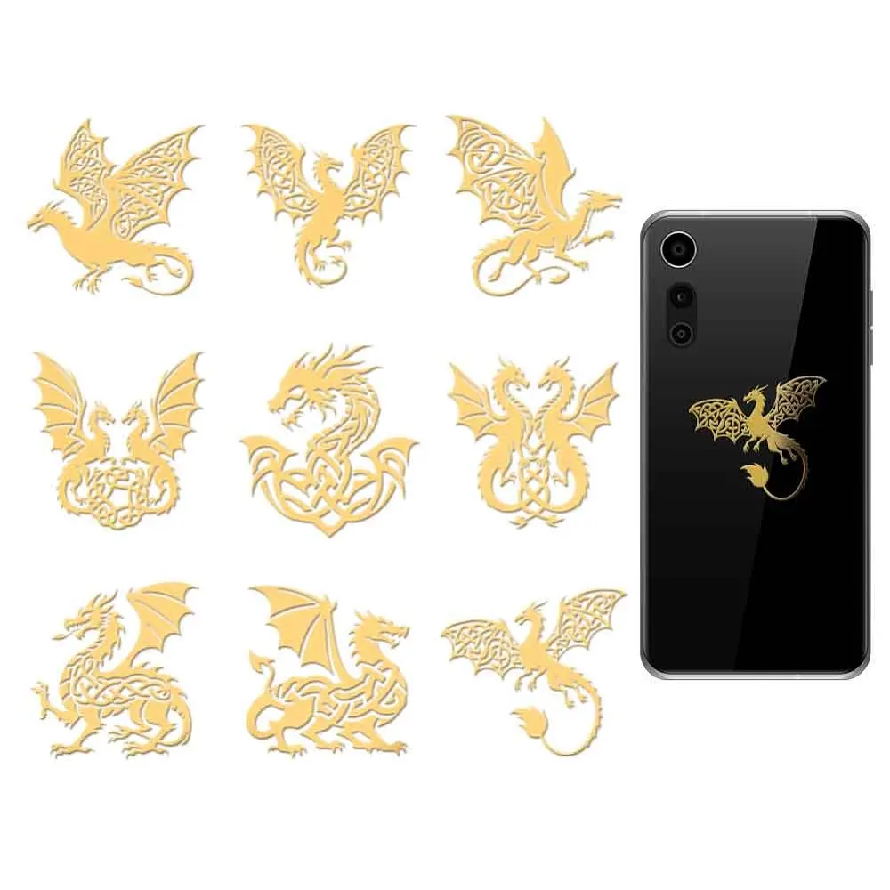 9Pcs 1.6x1.6 Inch Golden Metal Stickers Celtic Knot Dragon Self-Adhesive Decorative Decals Adhesive Picture Stickers Metal Decal
