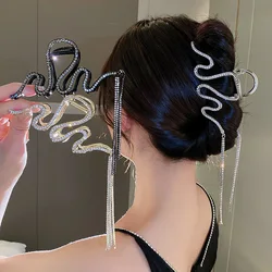 Rhinestone Wavy Tassel Hair clip Back of the Head Disc Hair Metal Shark Clip Catch Trendy Hair Accessories