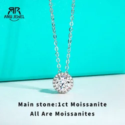 AnuJewel D Color 6.5MM Moissanite Classic Clavicle Pendant Necklace 925 Sterling Silver Wedding Anniversary Party Birthday Gift
