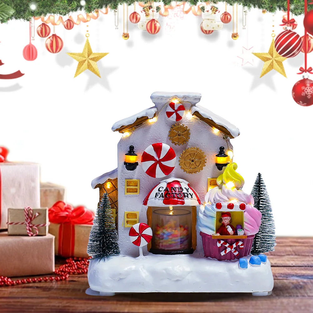 LED Lighted Candy Snowy House with Music Christmas House Decoration Luminous Music House Chirtmas Desktop Decoration Gifts