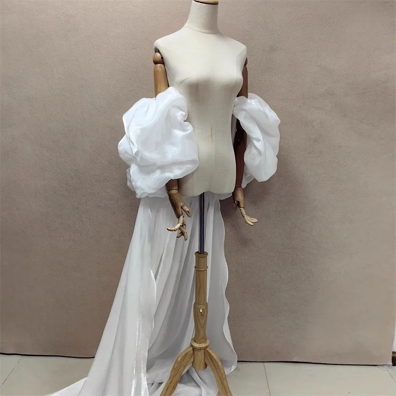 

Ruffles Sleeves Wedding Bolero Organza Long Sweep Train Bride Cloak Formal Party Bridal Coat Women Accessory Shrug