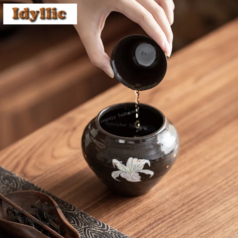 450ml Hand-painted White Lily Jianshui Tea Cup Wash Writing-brush Washer Water Washing Slag Tank Chaxi Tea Ceremony Decoration