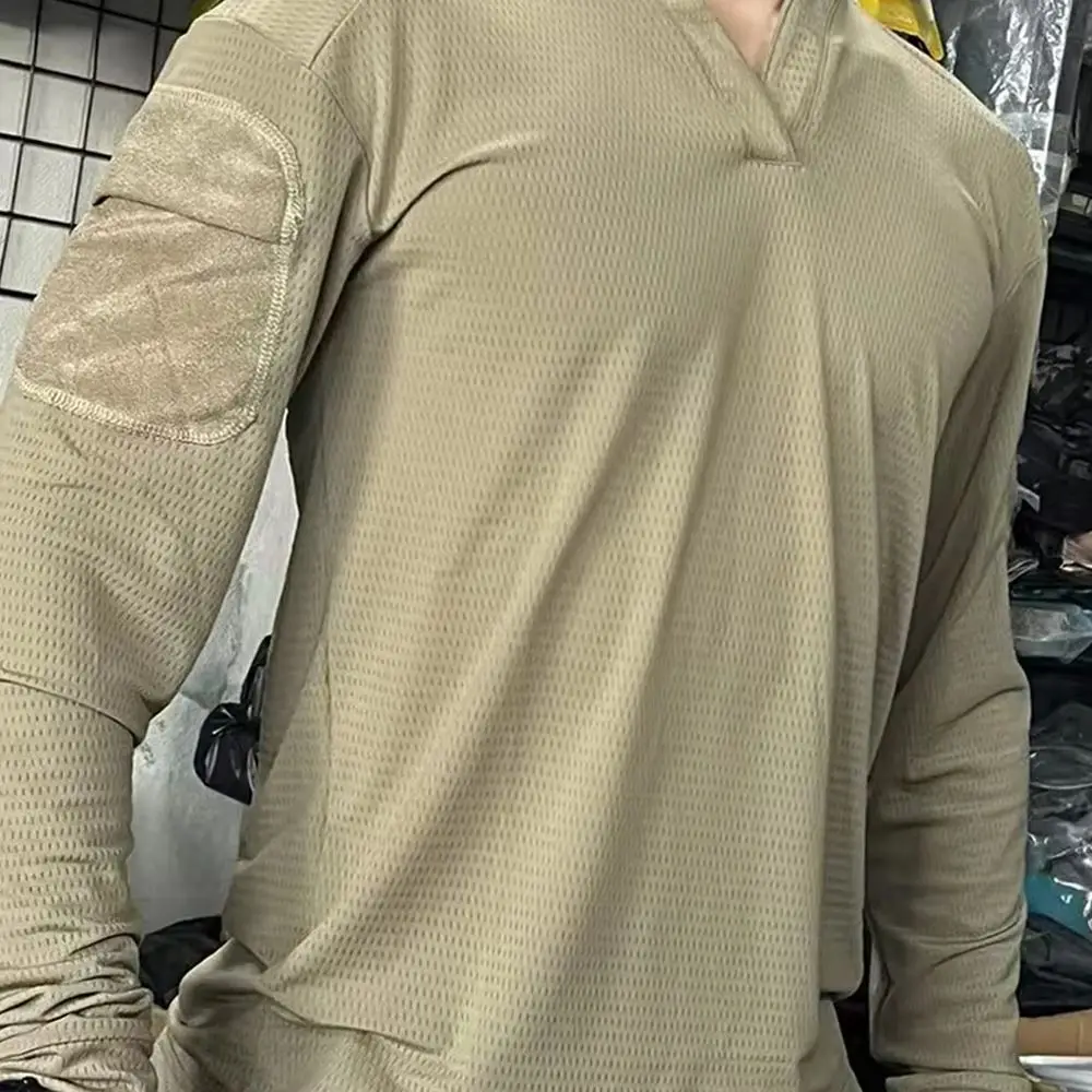 New Men's Tactical Long Sleeve T-Shirt Quick Drying with Arm Pocket for Outdoor Training