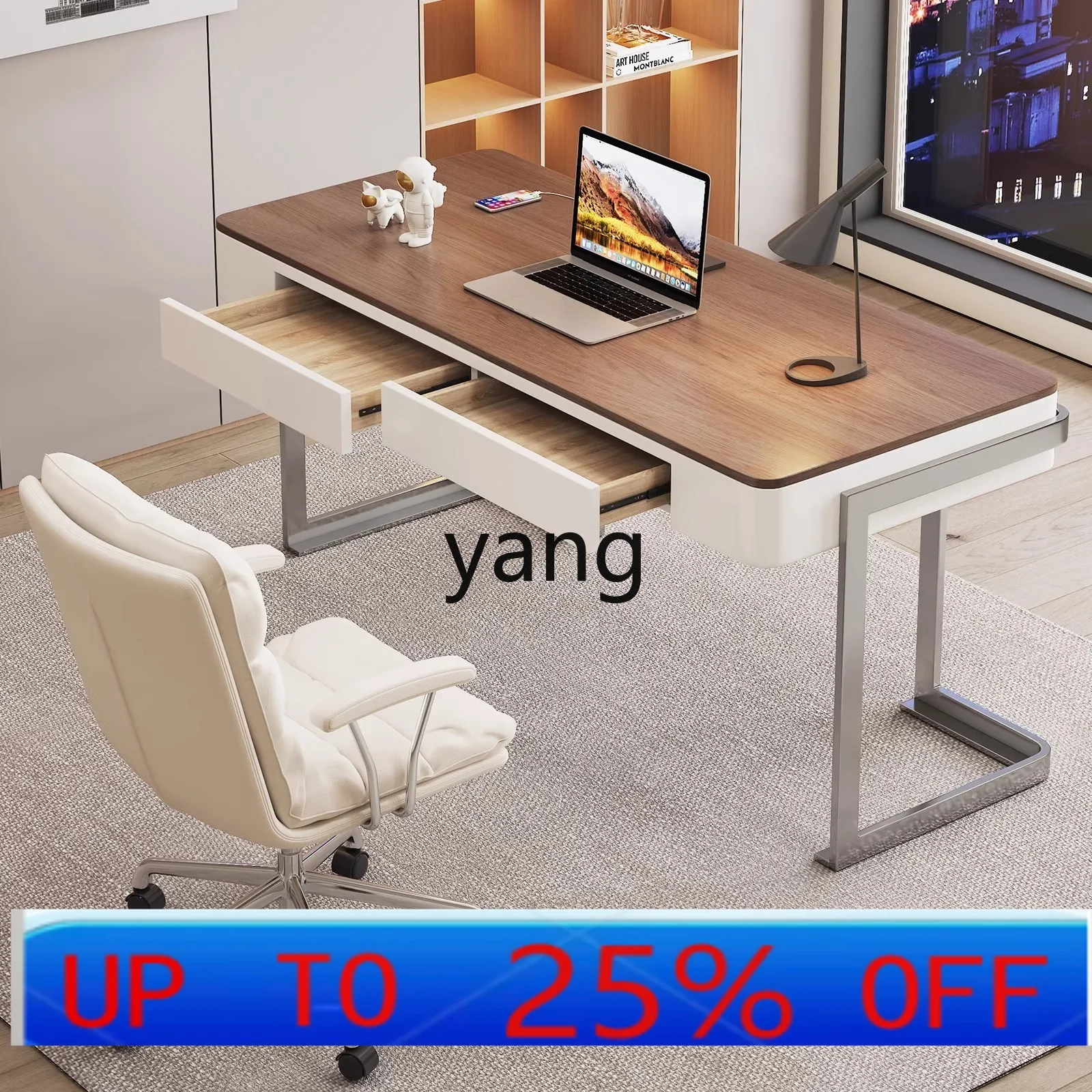 

LMM retro style solid wood desk home writing study desk chair combination
