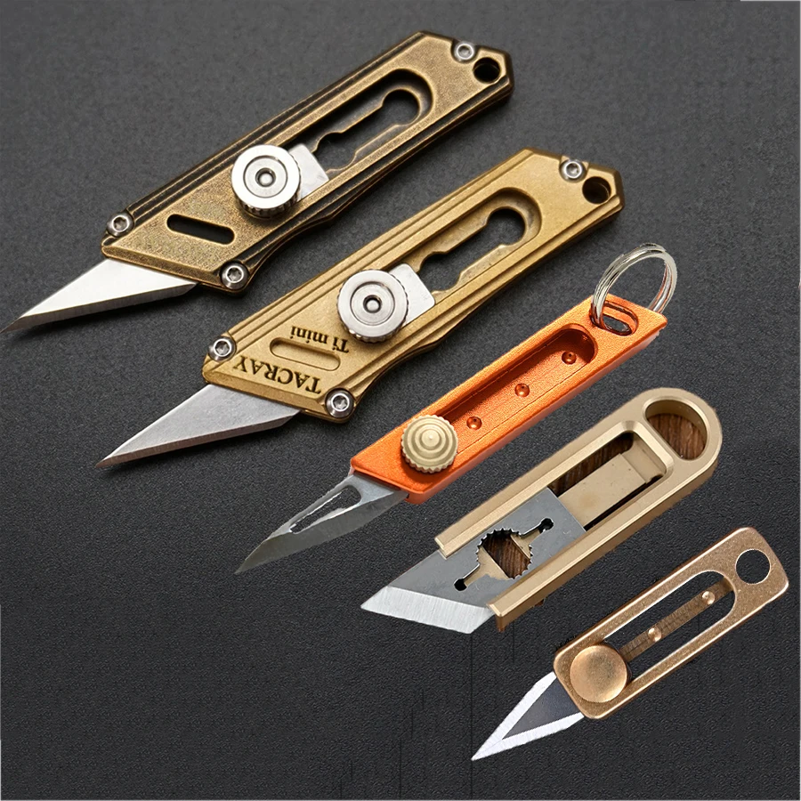 Mini Titanium Alloy Brass Portable Knife Keycahin Pocket Knife Outdoor Self Defense EDC Tool Portable Open Box Express Replace B