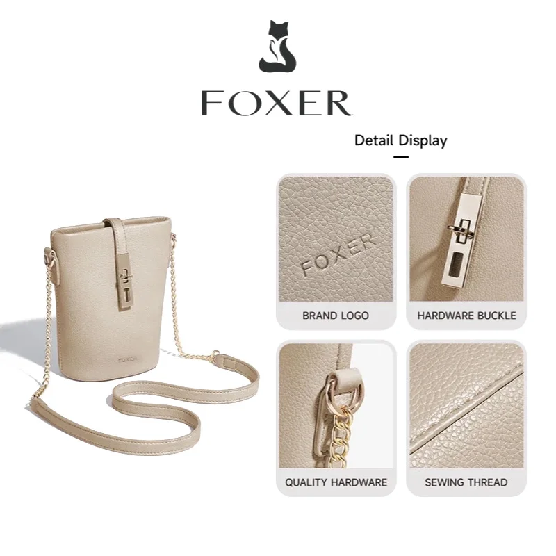 FOXER Chic Women's Shoulder Bag PU Leather Fashion Phone Bag Simple Lightweight Girl Travel Bag Small Crossbody Bag Purse image 5