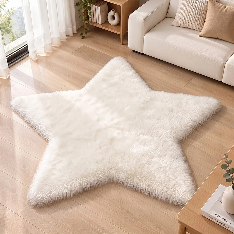 Soft Plush Star Area Rug Thick Non‑Slip Irregular Floor Mat Fluffy Star Shape Carpet for Bedroom Living Room Home Decor