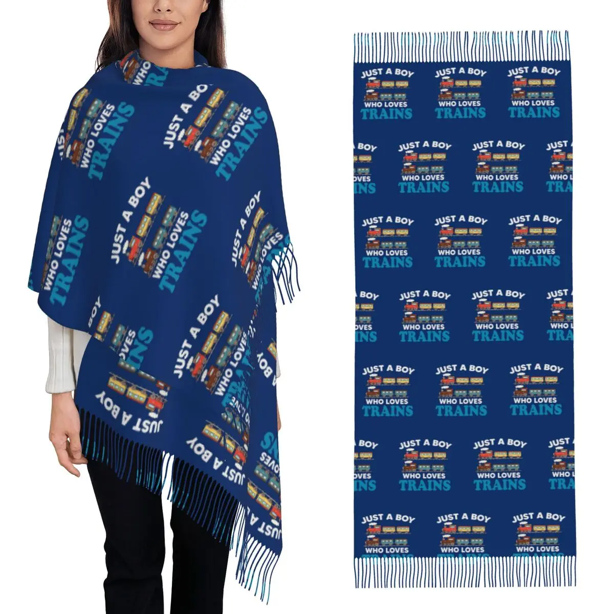 Birthday Kids Just A Boy Who Loves Trains Funny Design Kids Scarf Tassel Scarves for Women Shawls and Wraps Large Shawl Wrap