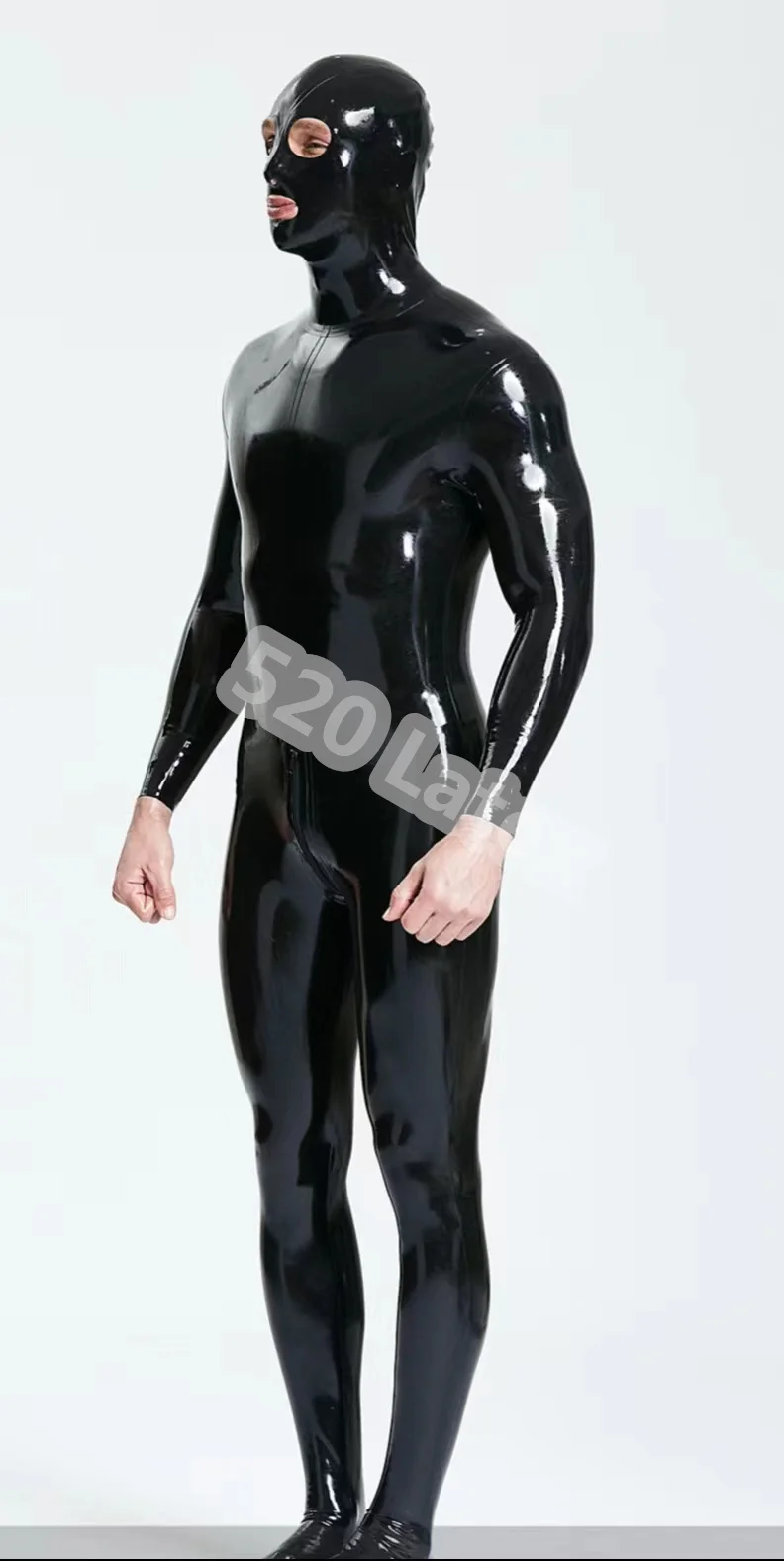 

Handmade Natural Latex Catsuit Men's Full Body Latex Rubber Catsuit with Latex Hood Socks Back Crotch Zip Plus Size