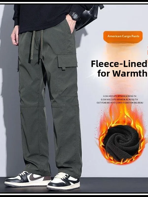 

Мужские зимние рабочие брюки на флисовой подкладке, свободные прямые брюки, теплые повседневные длинные брюки, ветрозащитные удобные джинсы прямого кроя