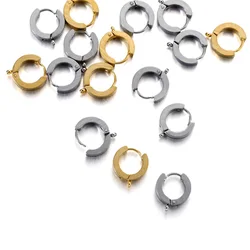 10pcs/lot Stainless Steel Gold Flat Huggie Earring Hooks With Loop Round Ear Post With Ring For DIY Jewelry Making Supplies