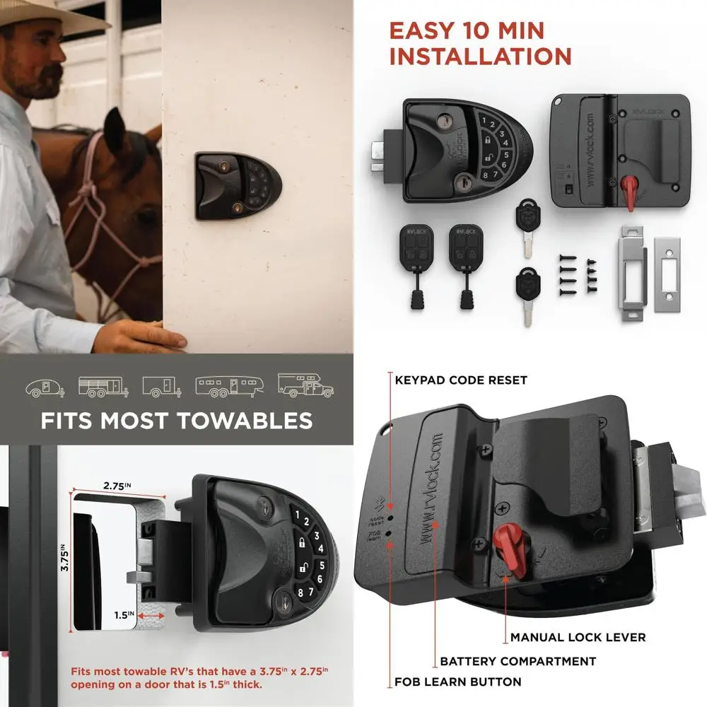 V4 프리미엄 메탈 RV 도어 잠금장치 키패드 및 리모컨 포함, 안전하고 편리한 키리스 캠퍼 도어 잠금장치 교체, 내구성 있는 교체품