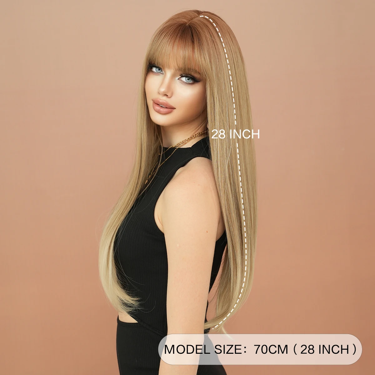 PARK YUN Long Straight Light Brown Wig With Bangs for Women Daily Party High Density Gradient Blonde Wigs Heat Resistant Fiber