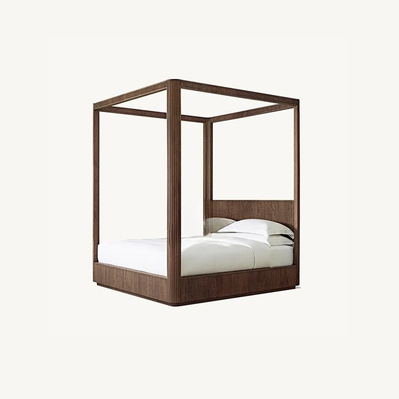 Solid wood bed, four-poster bed, retro and old 1.8 meters, American retro and old homestay, Japanese-style home wedding bed