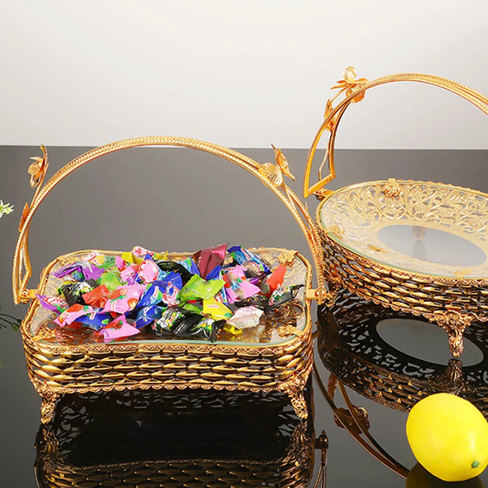 

Fruit Basket Storage Handheld Iron Bread Tray Home Hotel Large Capacity Wire Snack Container Multi Purpose Decorative Household