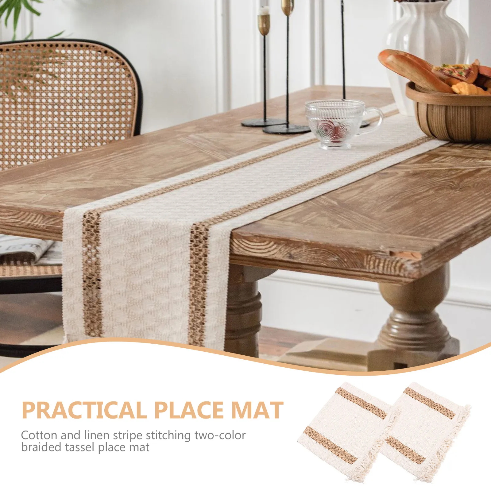 2Pcs Dining Table Placemats Set Macrame Tassel Protective Heat Insulation Household Place Mats Bohemia Style Woven Tabletop