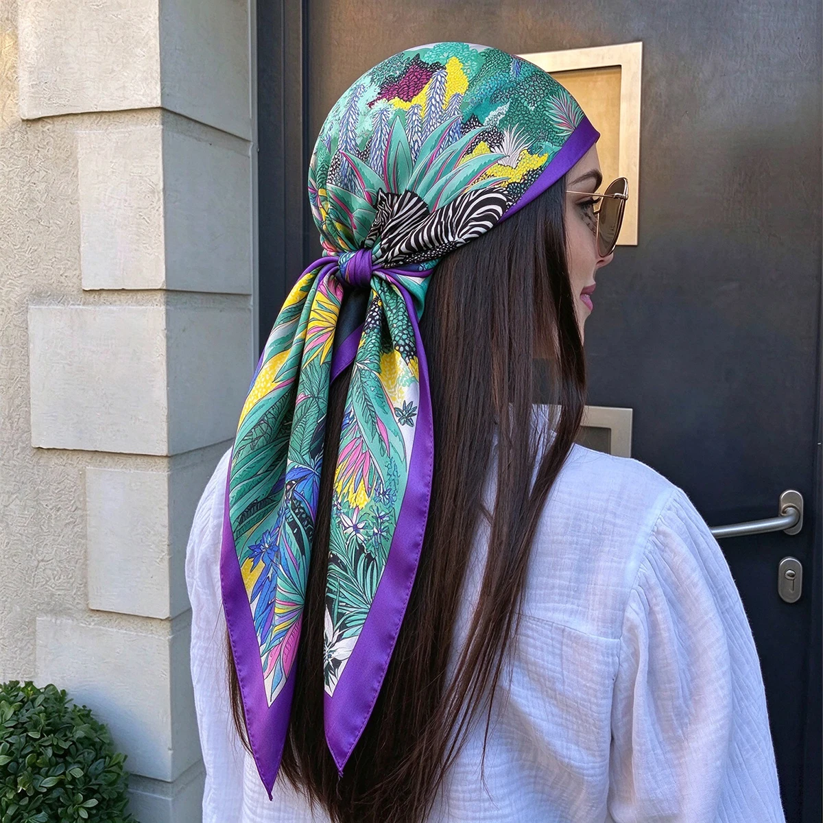 Luxury 90cm Square Scarf Twill Silk Feeling Women Head Shawls and Wraps Hair Tree Print Neck Scarves Hijab Bandana Pashmina