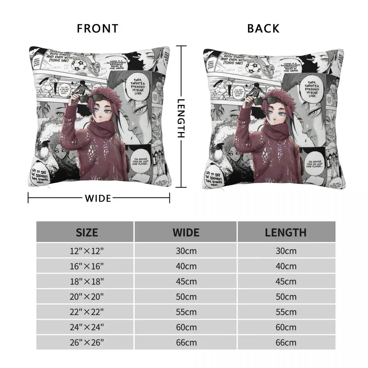 Blue Lock Sae Itoshi Square Pillowcase Polyester Linen Velvet Printed Zip Decorative Pillow Case Sofa Seater Cushion Case