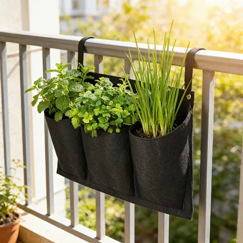 Black Felt Plant Grow Bag, Wall-Mounted Flower Growing Bag for 8 Scenarios, Non-Woven Fabric Wall Greening Felt Planting Bag
