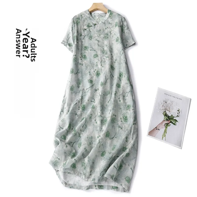 جديد القطن الكتان ort Sve ميدي الدكتور المرأة ريترو تصميم ألف خط تنورة عالية الخصر تخفيف Sle الصيف Faion Dr #1