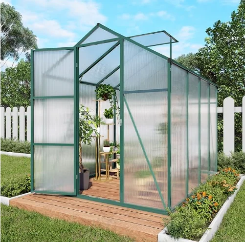 

rt-6x8FT Modern Eco-Friendly Aluminum Frame Polycarbonate Hollow Sheet Home Greenhouse for Hydroponic Easily Assembled！