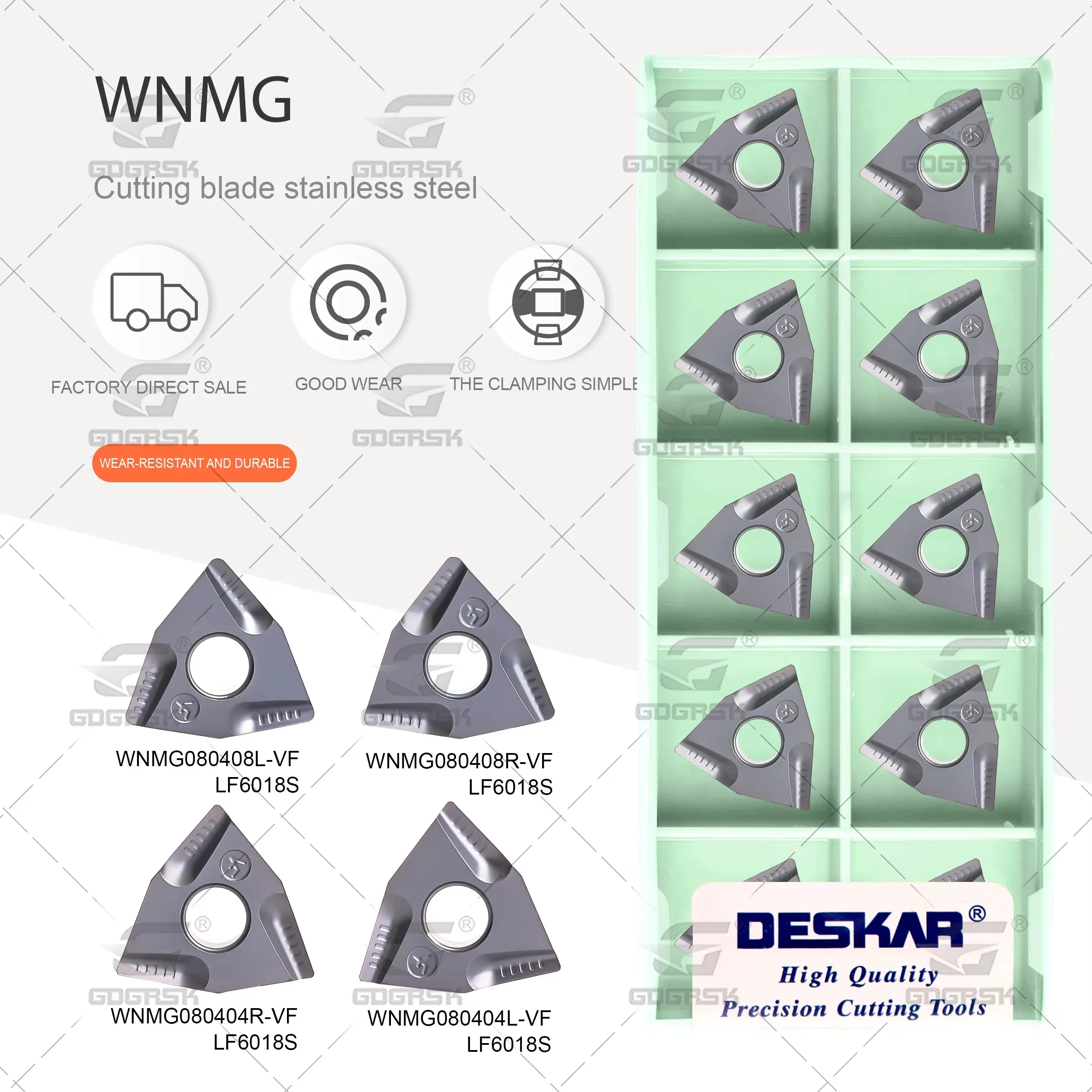 WNMG080404/08R-VF L-VF LF6018S DESKAR Turning Inserts Numerical Control Lathe Stainless Steel Peach Shaped External Turning Tool