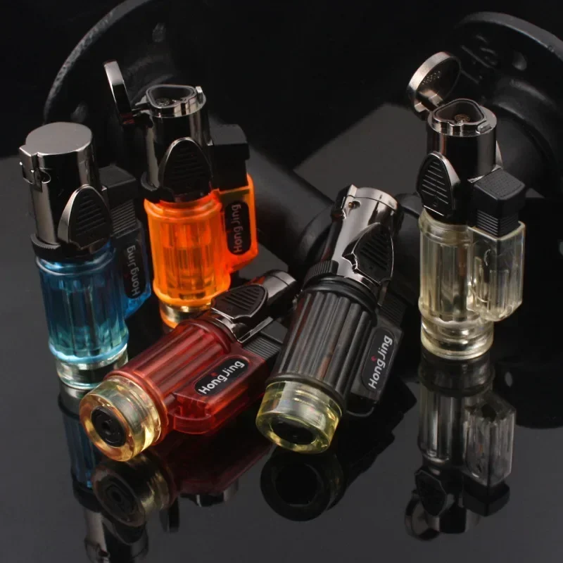 Visual Inflatable Lighter Transparent Three-Flame Direct Cigar Lighter Windproof Durable Baking Moxibustion Ignition Tool