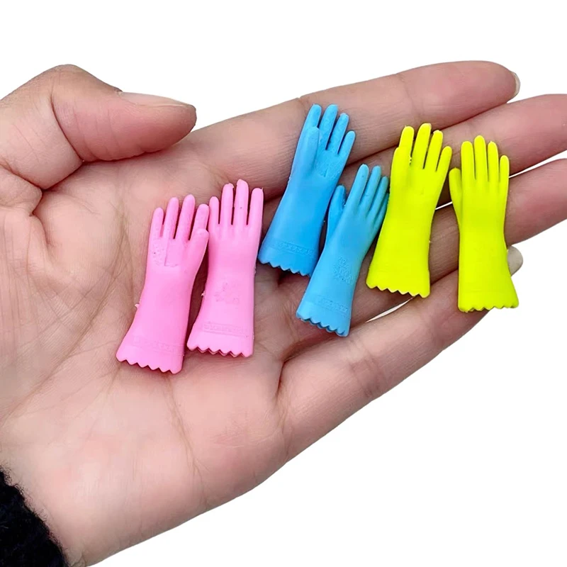 1Pair Dollhouse Miniature Rubber Gloves Simulation Long Cleaning Gloves Doll Kitchen Decor 1:12 Doll House Furniture Accessories