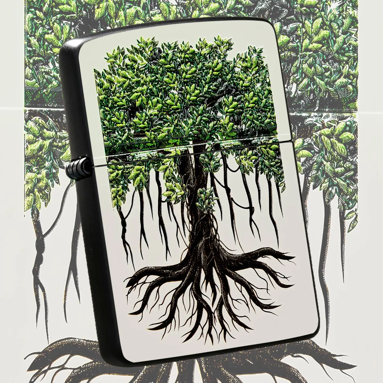 Encendedor con diseño artístico de árbol de mangla invertido, accesorio decorativo temático, herramienta de encendido portátil para uso diario, adaptable a múltiples entornos, ideal para el hogar, la oficina, actividades al aire libre y acampadas. Impresión exquisita y duradera, un regalo único e interesante, divertido y original.