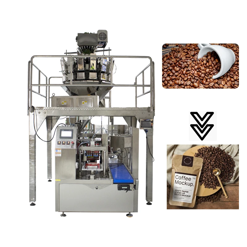 T0809 التلقائي عالية السرعة Multihead Weigher Doypack مسبقة الصنع سستة حقيبة التعبئة الصلب لينة الحلوى وجبة خفيفة الحبيبية تغليف المواد الغذائية ماك
