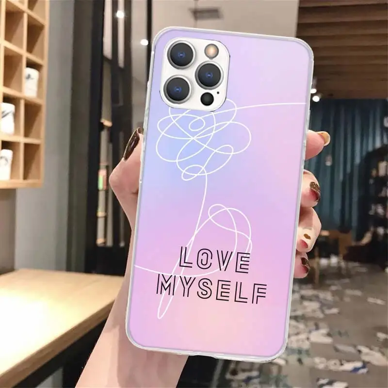 Love Yourself Flower Heart Line Kpop Soft Phone Case For iPhone 15 14 13 12 Mini 11 Pro Max X XR XS 7 Plus 8 + SE 2020 Pattern C
