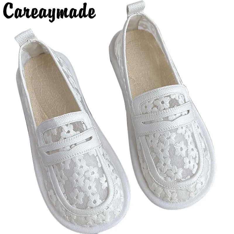 Careaymade-Cotton hemp lace mesh fisherman's shoes literary white shoes women's shoes summer breathable sandals ugly cute shoes