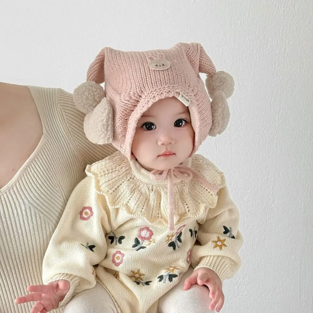 

Cute Winter Baby Crochet Hat Cold-Resistant 6-24 Months Toddler's Plush Knitted Hat Solid Color Windproof